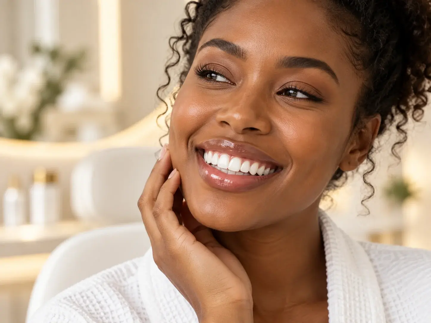 Sourire lumineux après un blanchiment dentaire esthétique